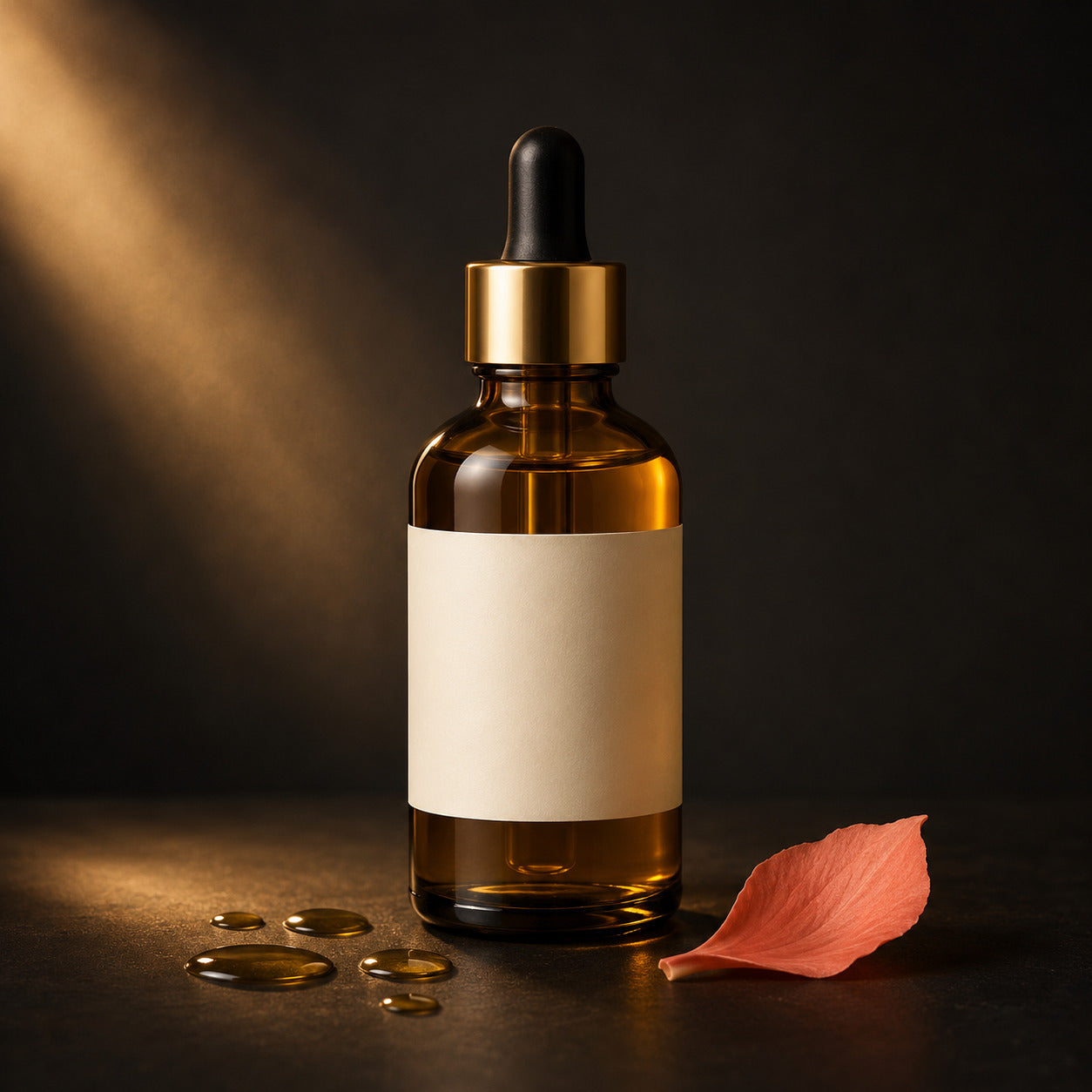 Aceite corporal artesanal en frasco gotero ámbar