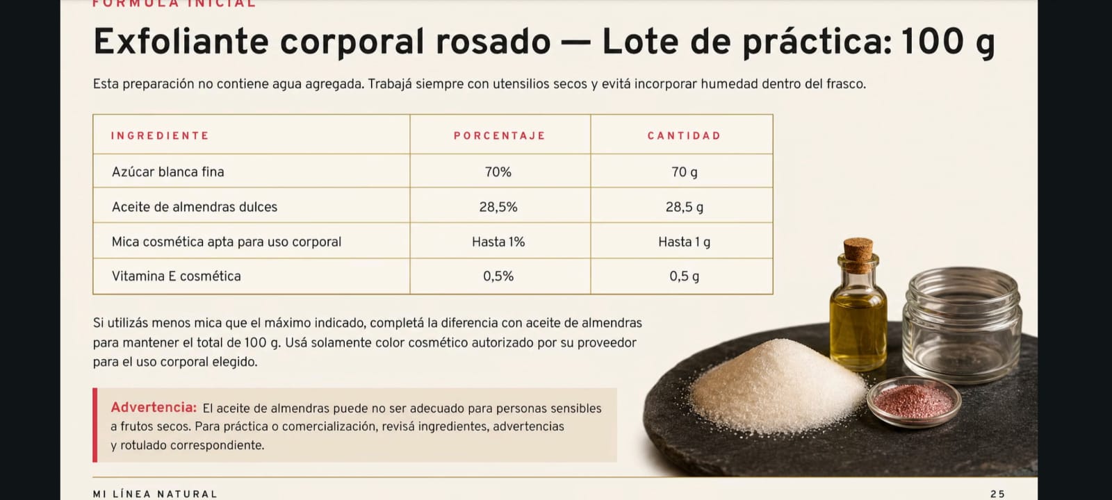 Página interior con fórmula de exfoliante corporal rosado